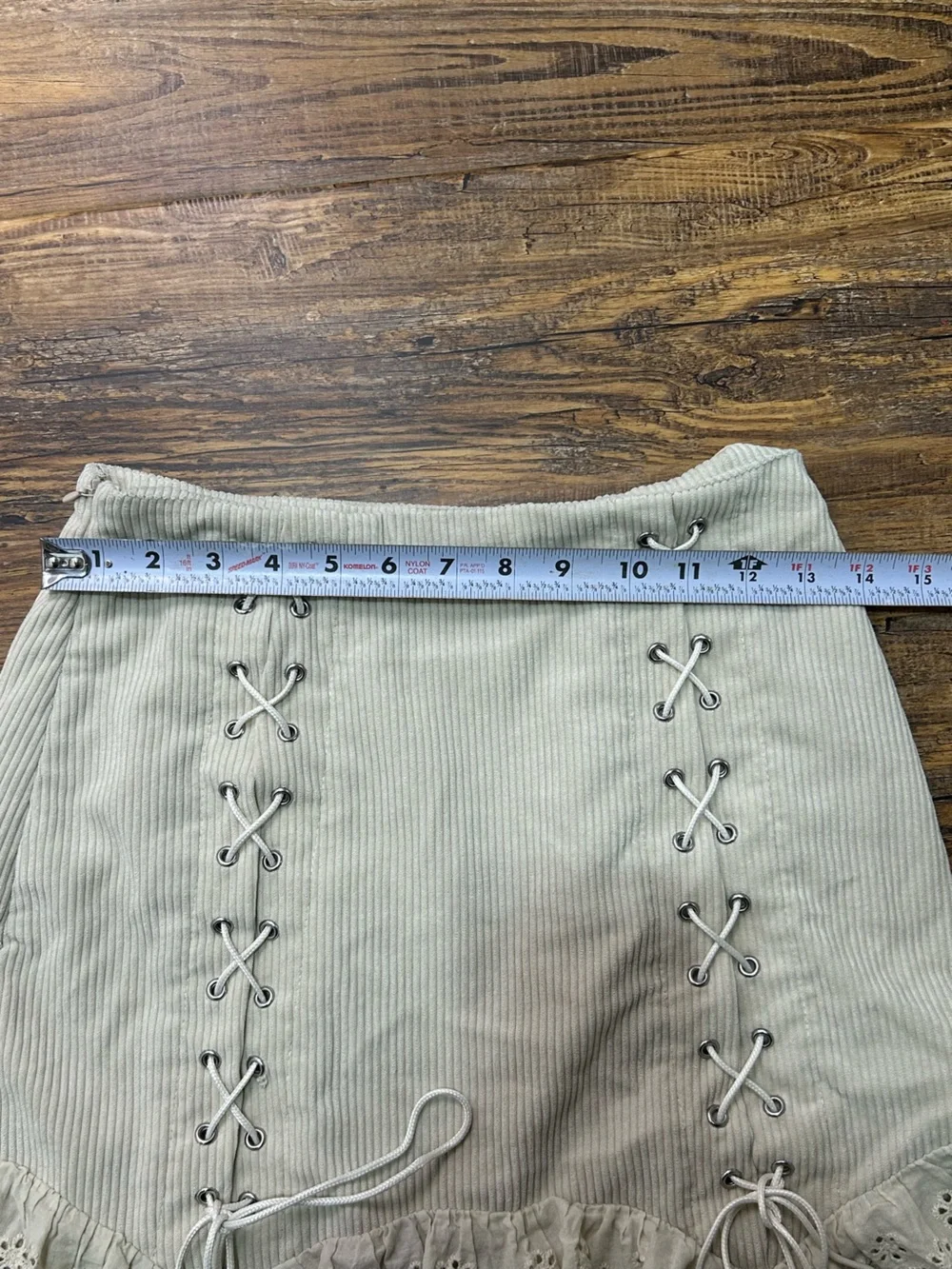 Coquette SHEIN Cream Tie-Up Corduroy Mini Skirt With Ruffles